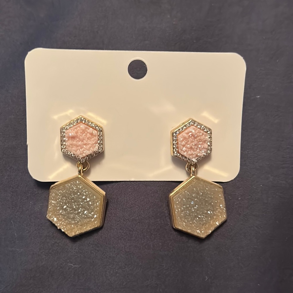 Pink hexagon earrings